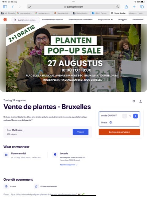 Zondag 27 augustus plantenverkoop 2+1 Brussel...