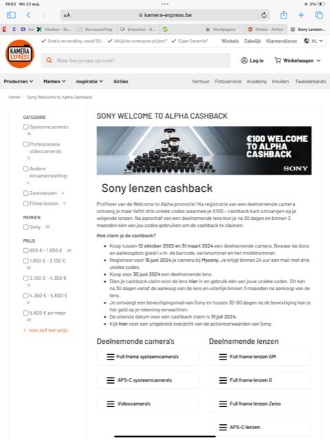 Sony lenzen cashback Profiteer van de Welcom...