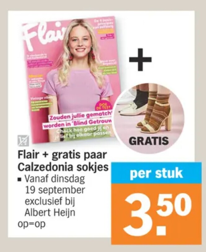 Vanaf dinsdag 19/9 in Flair gratis paar Calze...