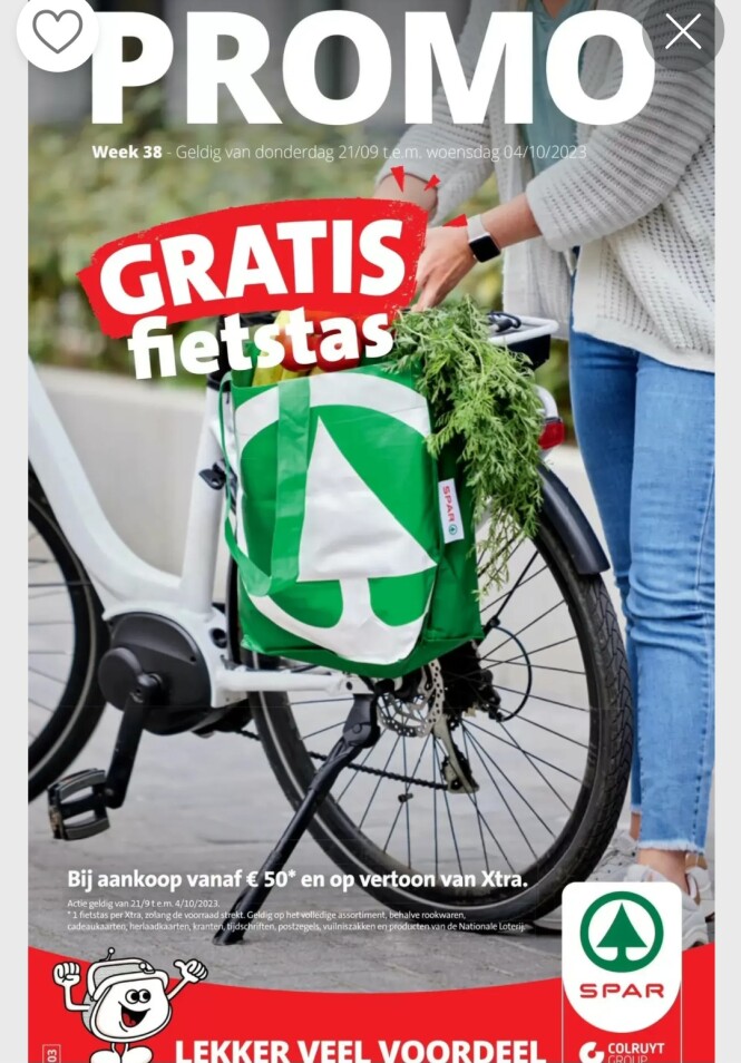 Bij Spar vanaf do 21/9 gratis fietstas bij aa...