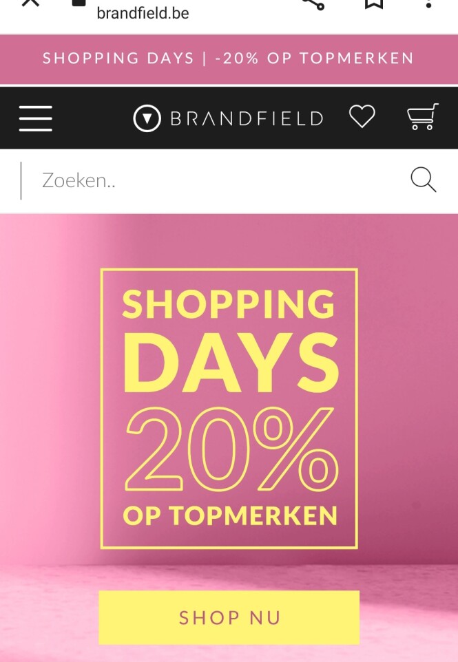 brandfield.be shopping days 20% korting op to...