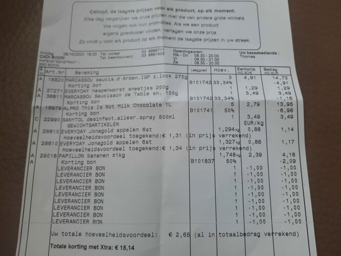 Colruyt Marcassou hoeveelheidskorting + coup...