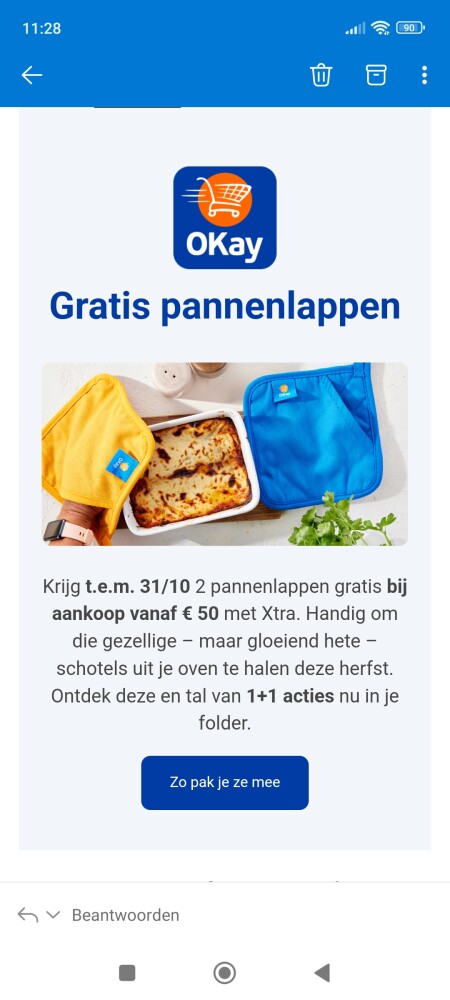 Krijg t.e.m. 31/10 2 pannenlappen gratis bij...