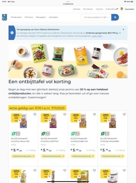 20 % op een heleboel ontbijtproducten Bij htt...