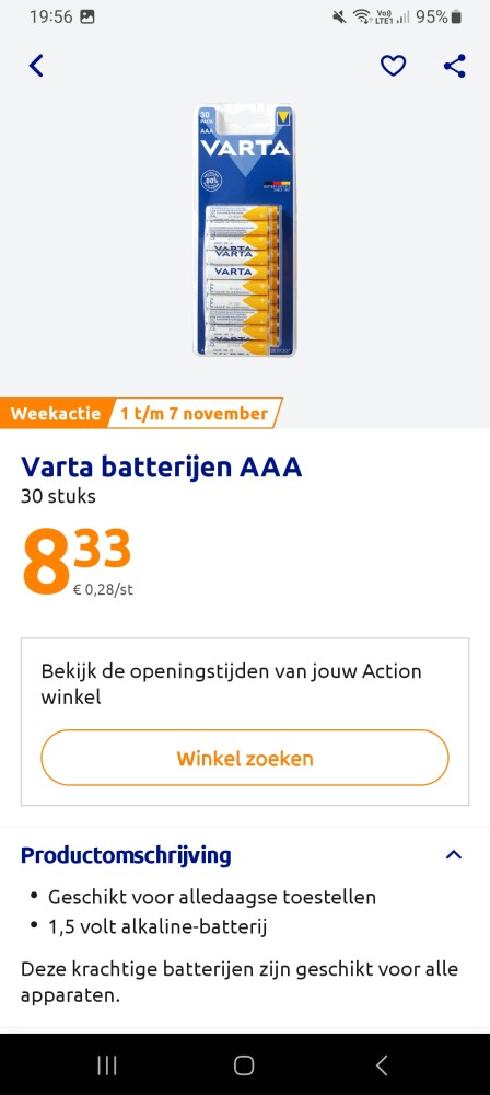 Deze week bij action: varta batterijen €8,33...