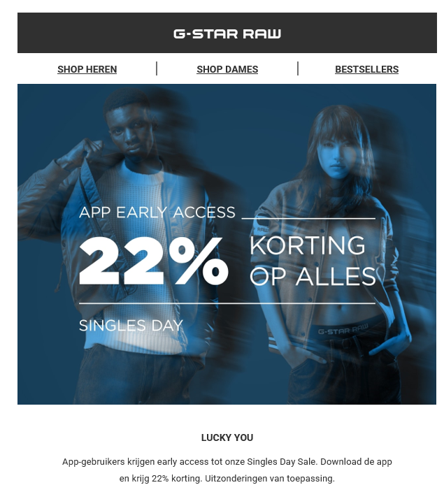 Vandaag in de app van G-star raw: app early a...