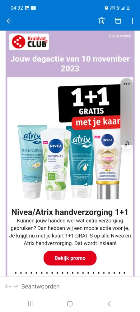 Kruidvat met je kaart 1+1 nivea en atrix hand...