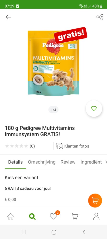 Bij zooplus.nl gratis pedigree multivitamins...