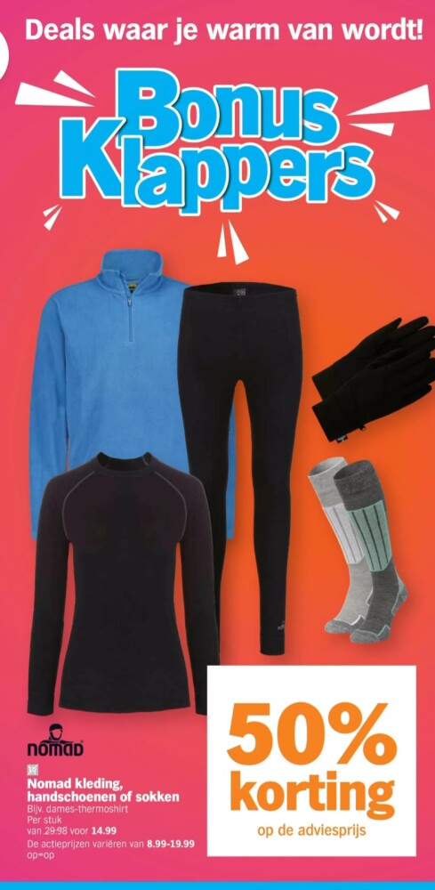 Albert Heijn 50% korting nomad kleding, hands...