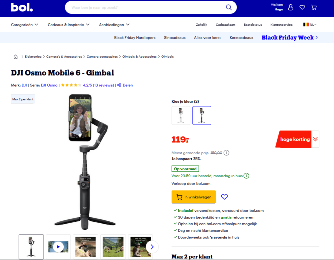 DJI Osmo Mobile 6 (OM 6) voor €119 bij Bol.co...