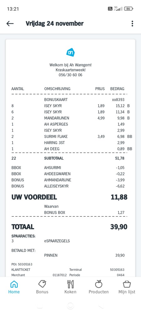 Aankoop Albert Heijn €11,88 korting: mandarij...