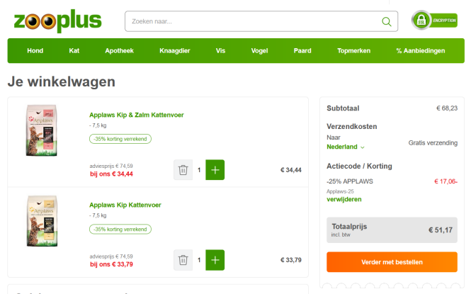 Applaws kattenvoer 7,5 kg bij Zooplus aan spo...