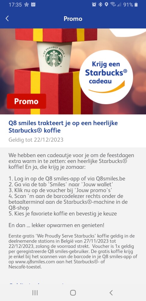 Via de app van Q8 kan je tot 22/12 een gratis...