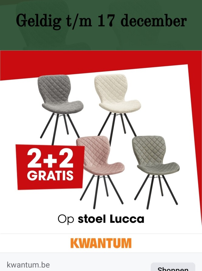 kwantum.be 2+2 gratis op stoel Lucca geldig t...