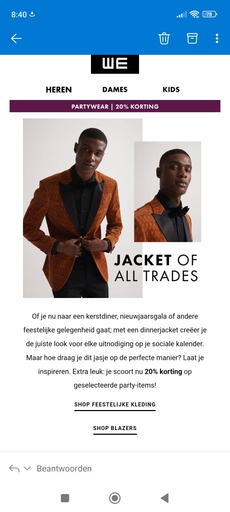 Tem 2/12 is er bij de fashion 20% korting op...