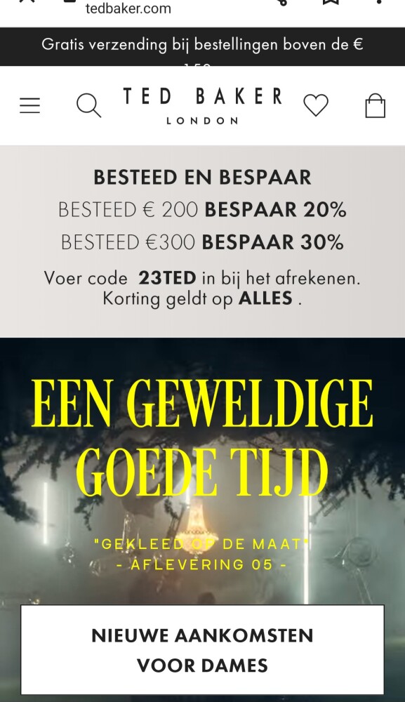 tedbaker.com besteed €200 en bespaar 20%, bes...