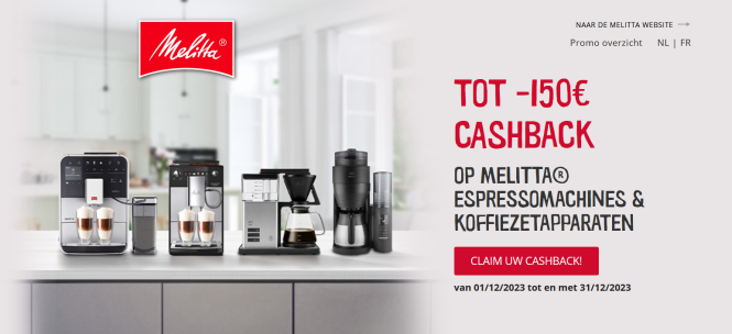 Melitta Tot €150,- cashback op deelnemende es...