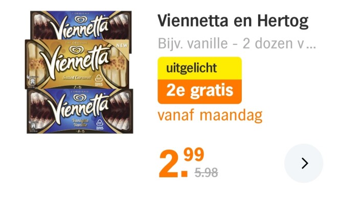 Albert Heijn vanaf maandag viennetta en herto...