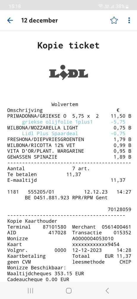 Bij lidl olijfolie primadonna 500ml 1+1( €5,7...