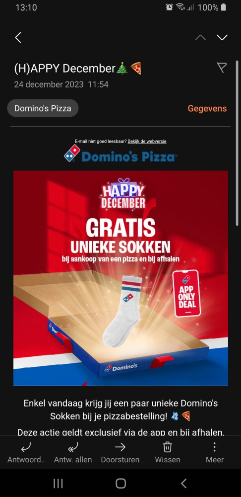 Via pizza domino's enkel vandaag gratis paar...