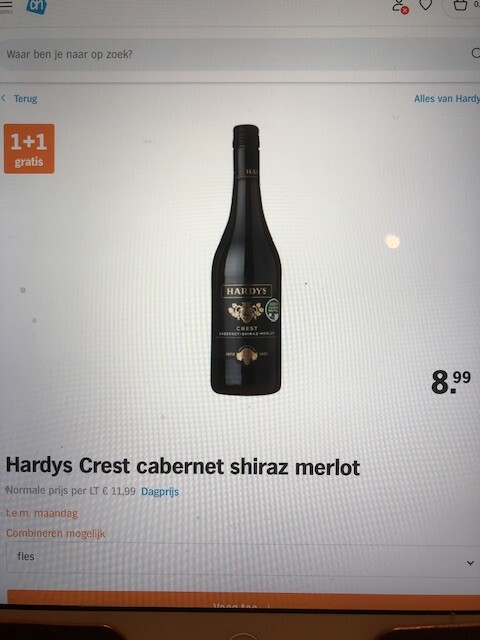 Albert Heijn 1+1 gratis op Hardy’s merlot