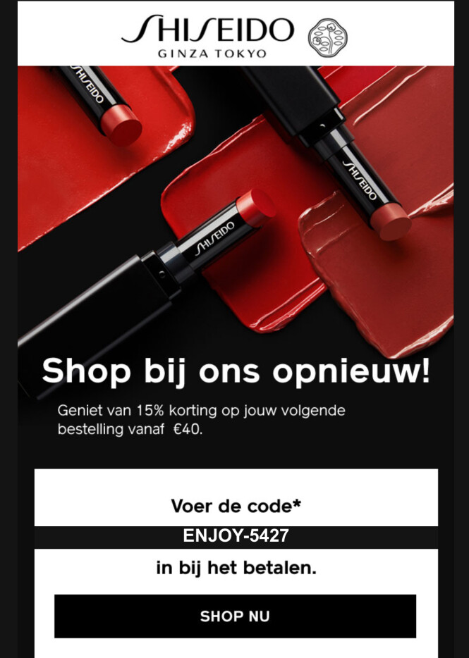 15% korting bij Shiseido vanaf €40. https://w...