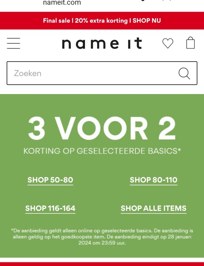 nameit.com 3 voor 2 korting op geselecteerde...