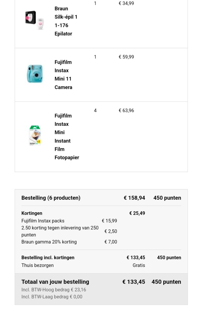 kruidvat.be besteld braun met -20%, fujifilm...