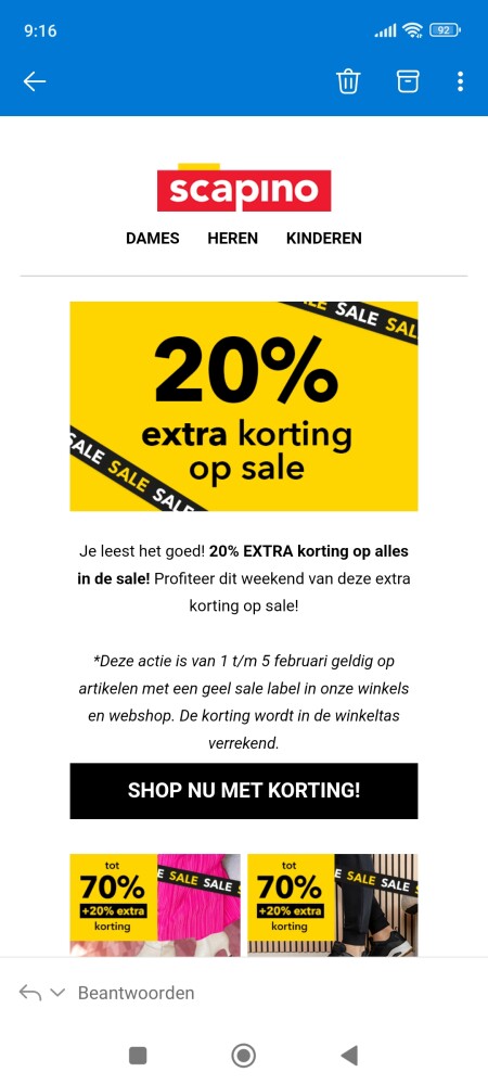 20% EXTRA korting op alles in de sale bij sca...