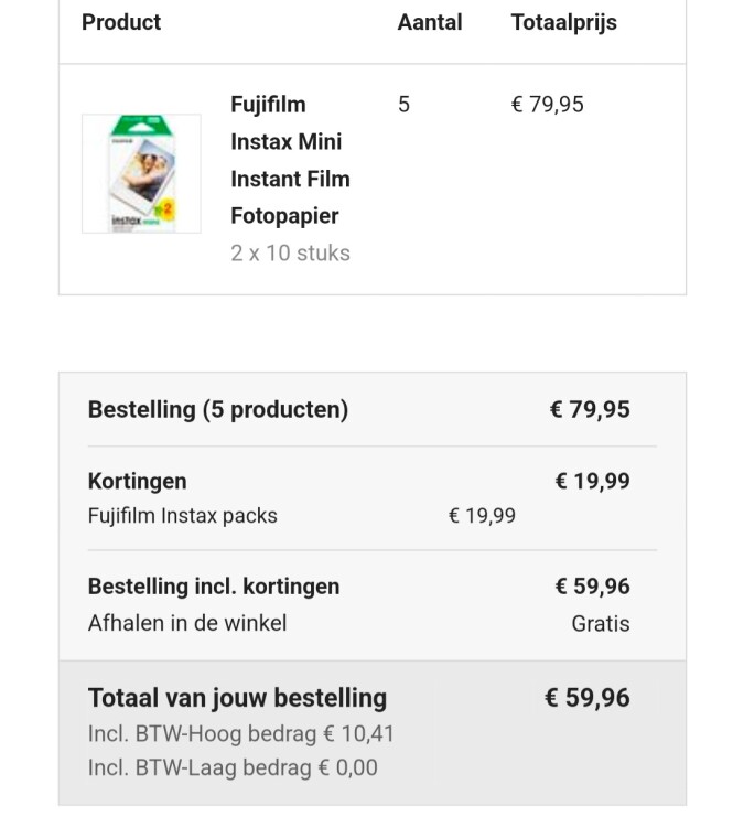 kruidvat.be instax mini fotopapier -25% vanaf...