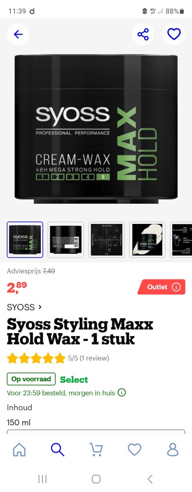 Syoss Styling max Hold wax bij bol aan €2,89...