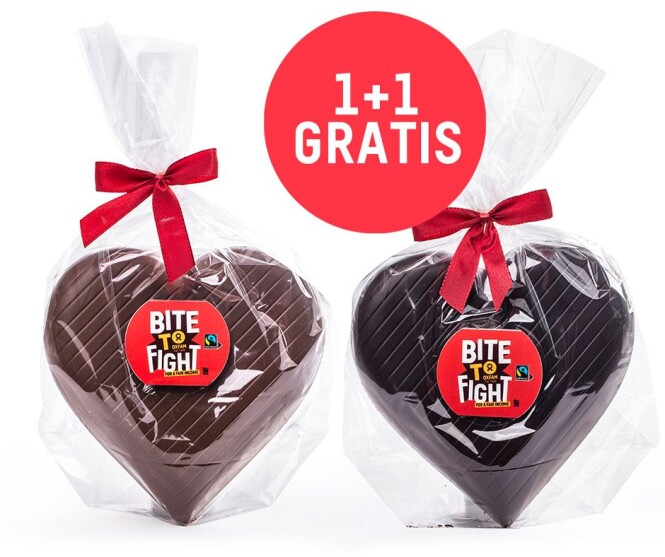 1 + 1 gratis op de chocoladeharten bij Oxfam...