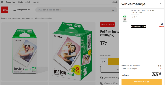 instax mini fotopapier 35% korting