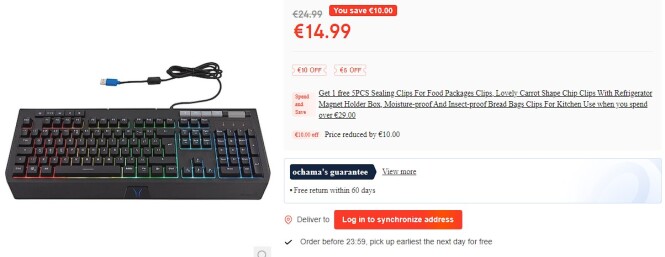 Medion Erazer Gaming Toetsenbord voor €14,99 bij Ochama