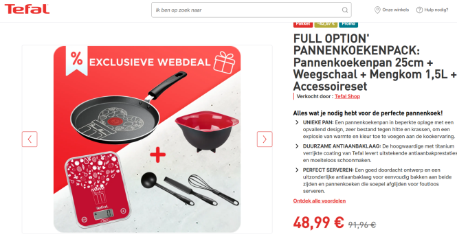 Full Option' Pannenkoekenpack: Pannenkoekenpan 25 cm + Weegschaal + Mengkom 1,5L + Accessoireset