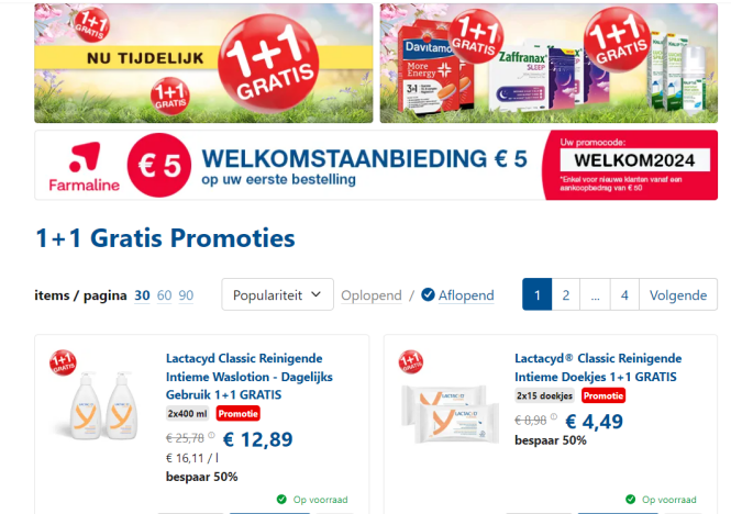 1+1 Actie bij Farmaline