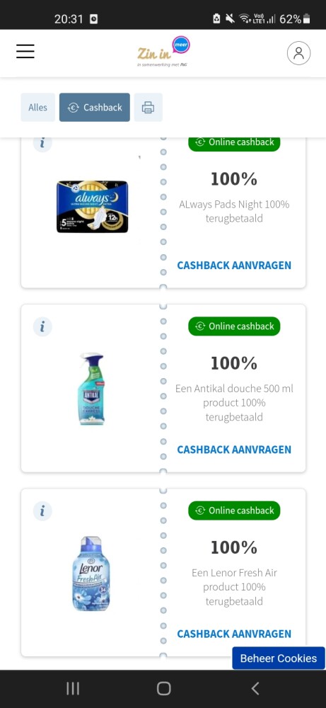 Cachback zin in meer