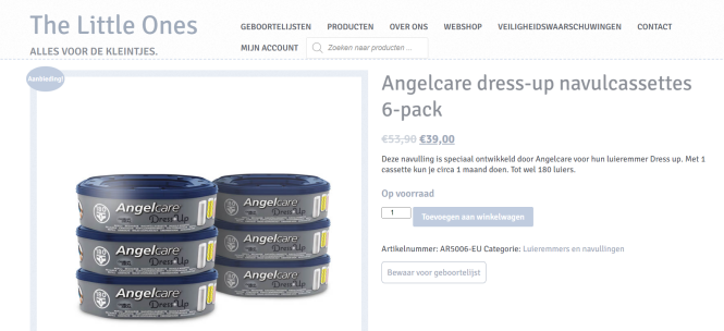 Angelcare dress-up navulcassettes 6-pack voor 39 euro