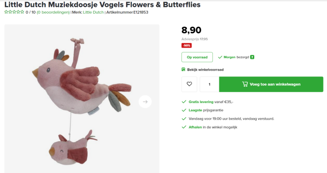 50% korting Little Dutch Muziekdoosje Vogels Flowers & Butterflies bij Baby-Dump
