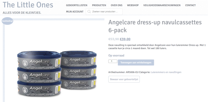 €39 voor 6 navulcassettes Angelcare DressUp