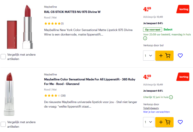 Maybelline lippenstift aan 64% korting bij Bol
