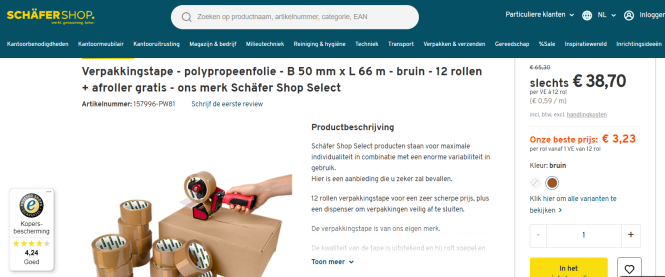 Set 12x verpakkingstape + gratis afroller bij Schäfer Shop