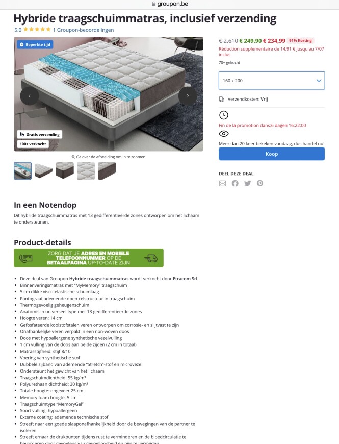 Hybride traagschuimmatras