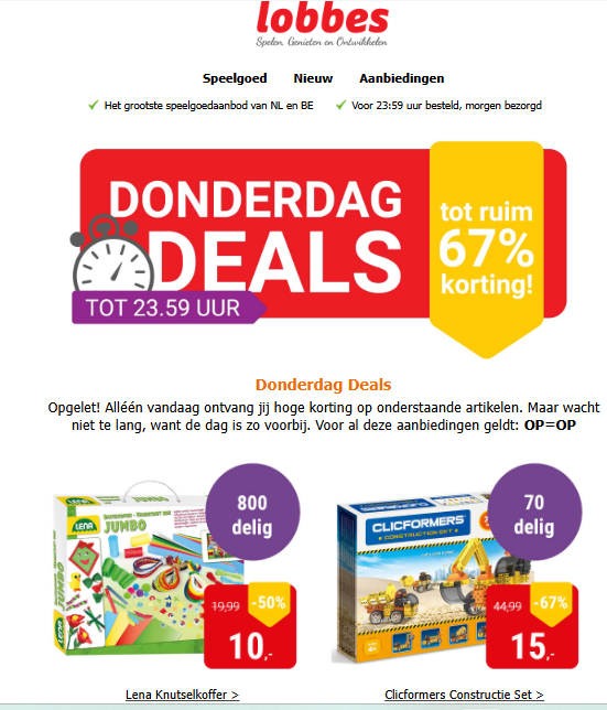 Donderdagdeal Lobbes op een selectie speelgoed