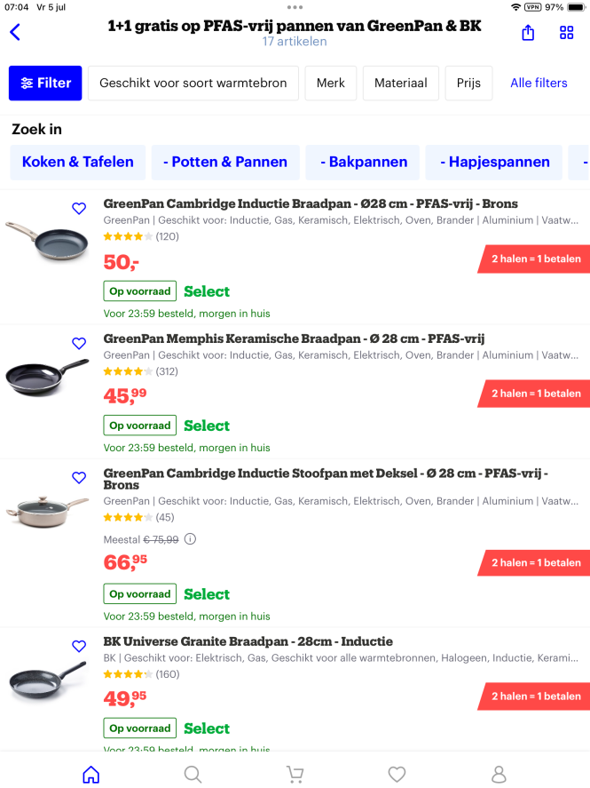 Bij bol pannen 1+1