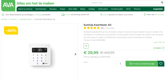 SumUp Air aan -40% bij AVA