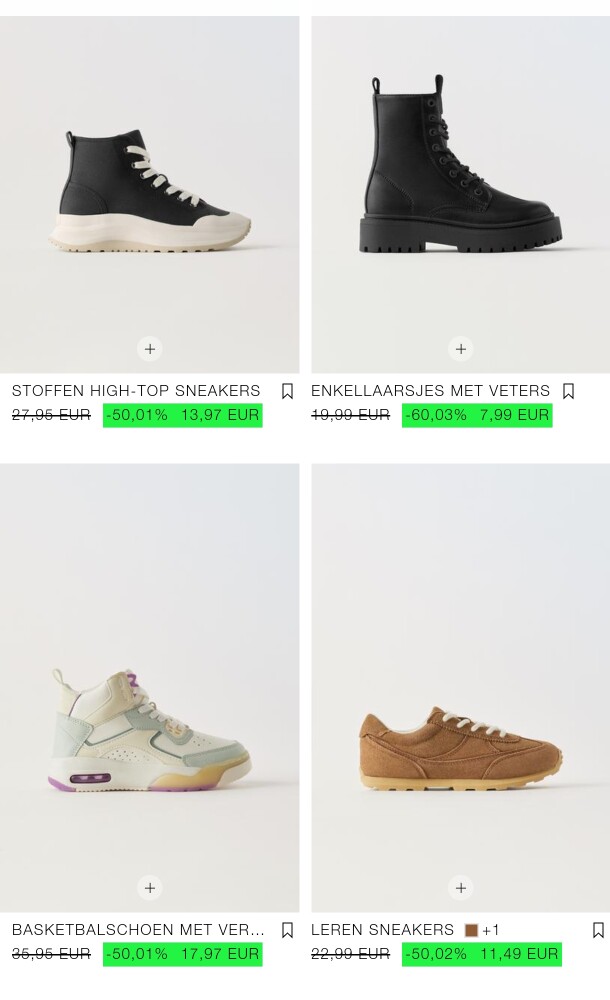 Goedkope sneakers voor kinderen bij Zara