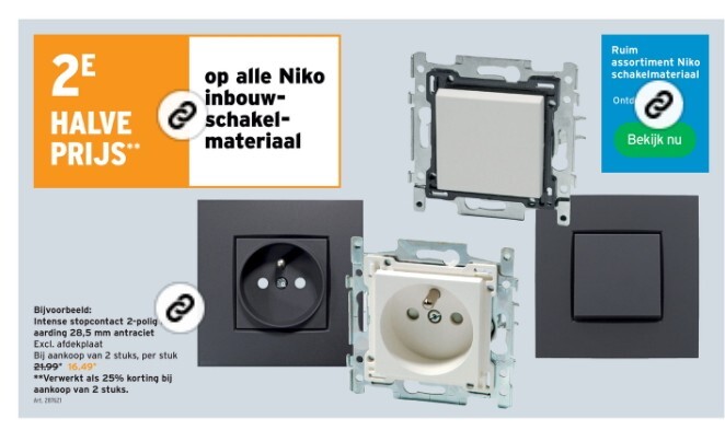 2e halve prijs op alle Niko inbouwschakelmateriaal