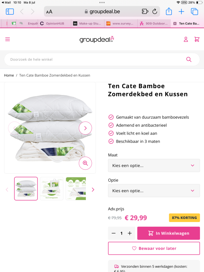 Zomerdekbed met kussen