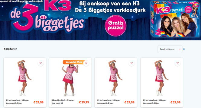 Gratis K3 puzzel + koekendoos b.a.v. 3 biggetjes verkleedjurk - Studio 100 webshop